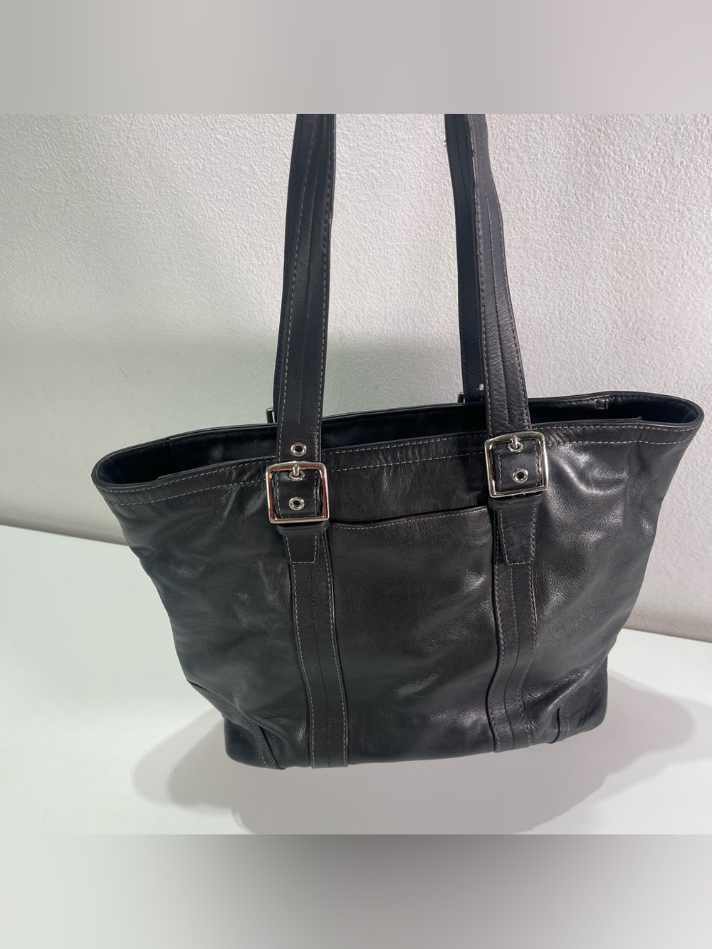Vintage Y2K Coach Hamptons Tote Bag Large Black Leather Book Carry All  Shoulder
